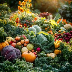 Organic Vegetable Garden with Fresh Harvest