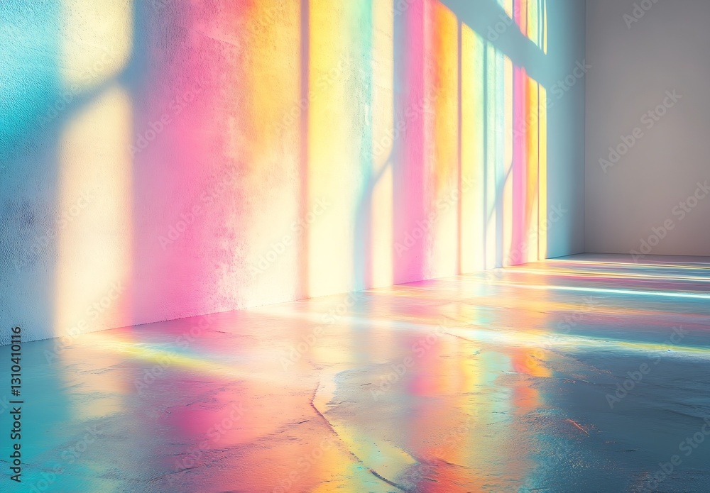 Leinwandbilder soft pastel light creating a rainbow effect against a textured wall and floor : generative ai