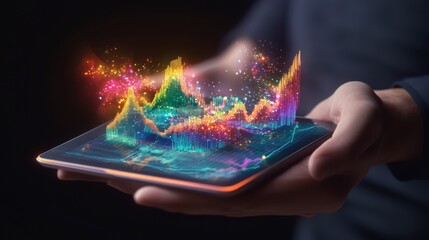 Holographic 3D Data Visualization on Tablet Futuristic Business Analytics