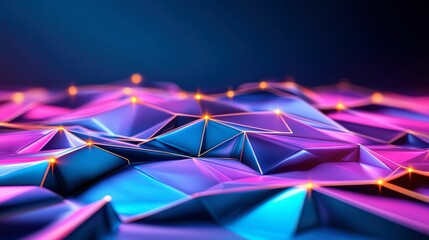 Abstract 3D Low Poly Background Vibrant Neon Blue, Purple, Pink Geometric Shapes