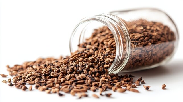 Glass jar filled with cumin seeds