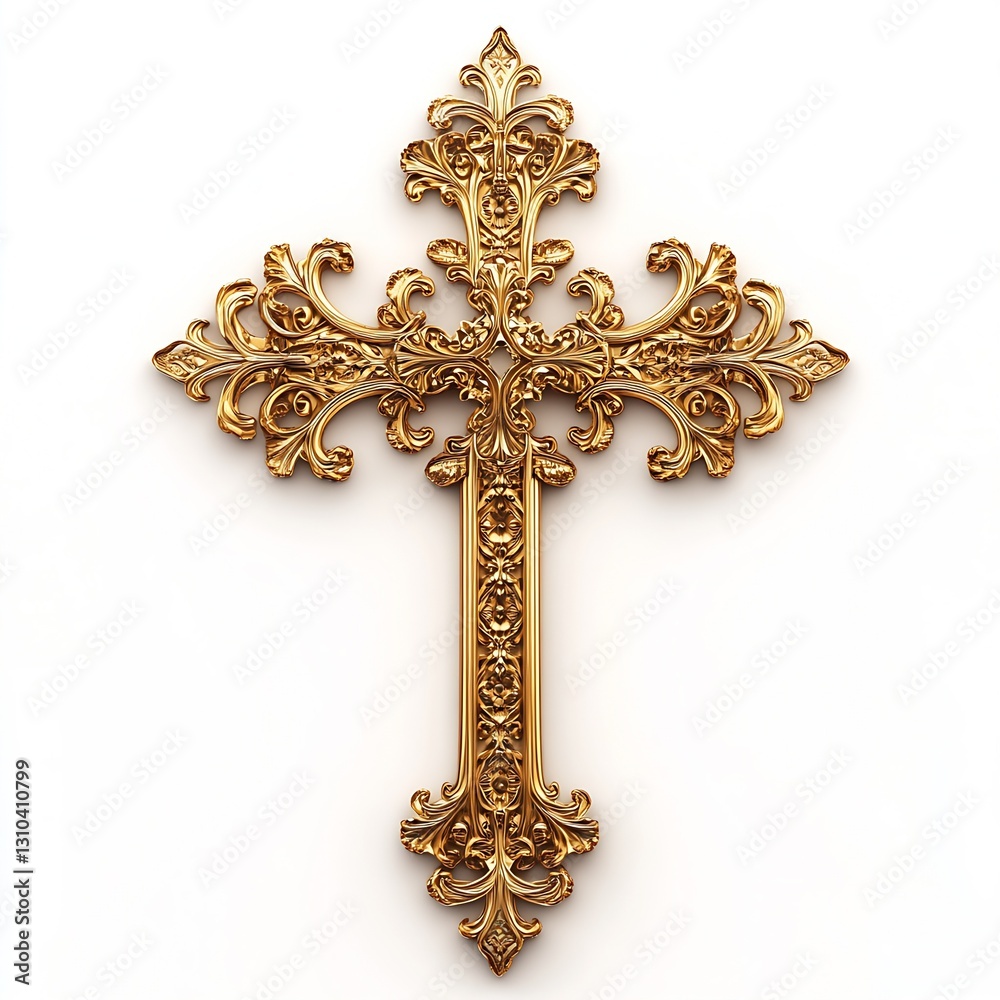 Aufkleber Stunning Golden Cross Adorned with Fragrant Floral Patterns and Elegant Curves for Religious Spaces : Generative AI