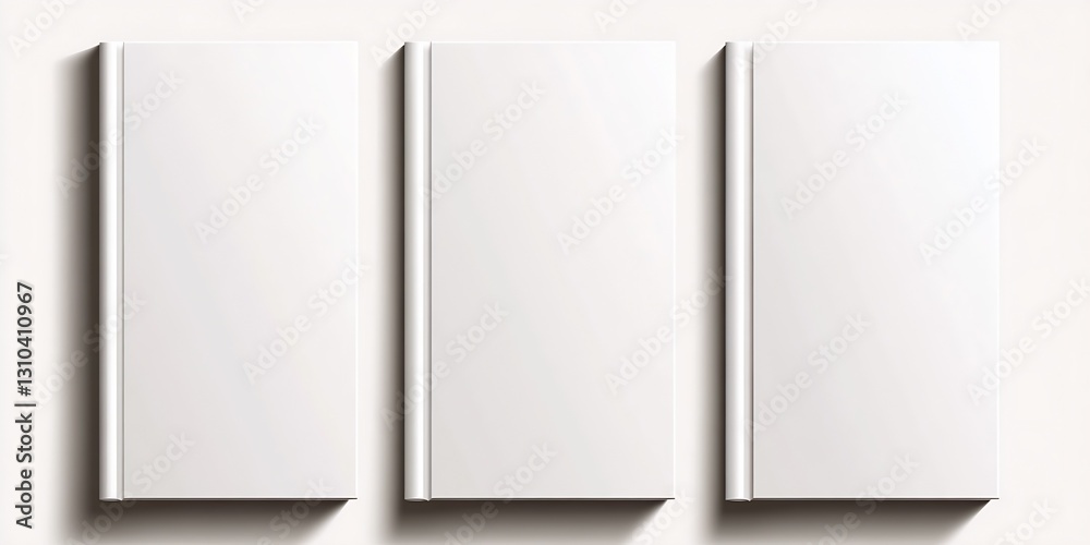 Aufkleber three identical blank book covers lined up side by side against a light background for customizable 