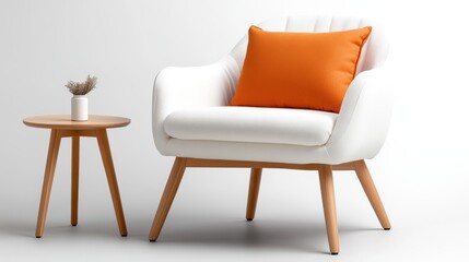 Cozy armchair with vibrant pillow beside a stylish wooden side table