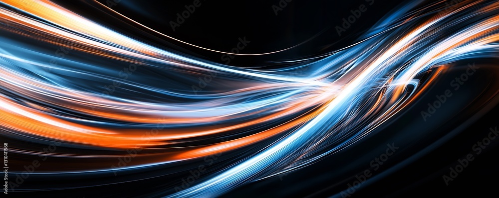 Leinwandbilder Dynamic flow of blue and orange light trails creating an energetic motion design that evokes speed and excitement : Generative AI