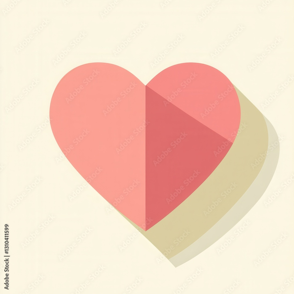 Poster minimalist heart icon with soft shadows in warm pink tones, perfect for modern design applications a