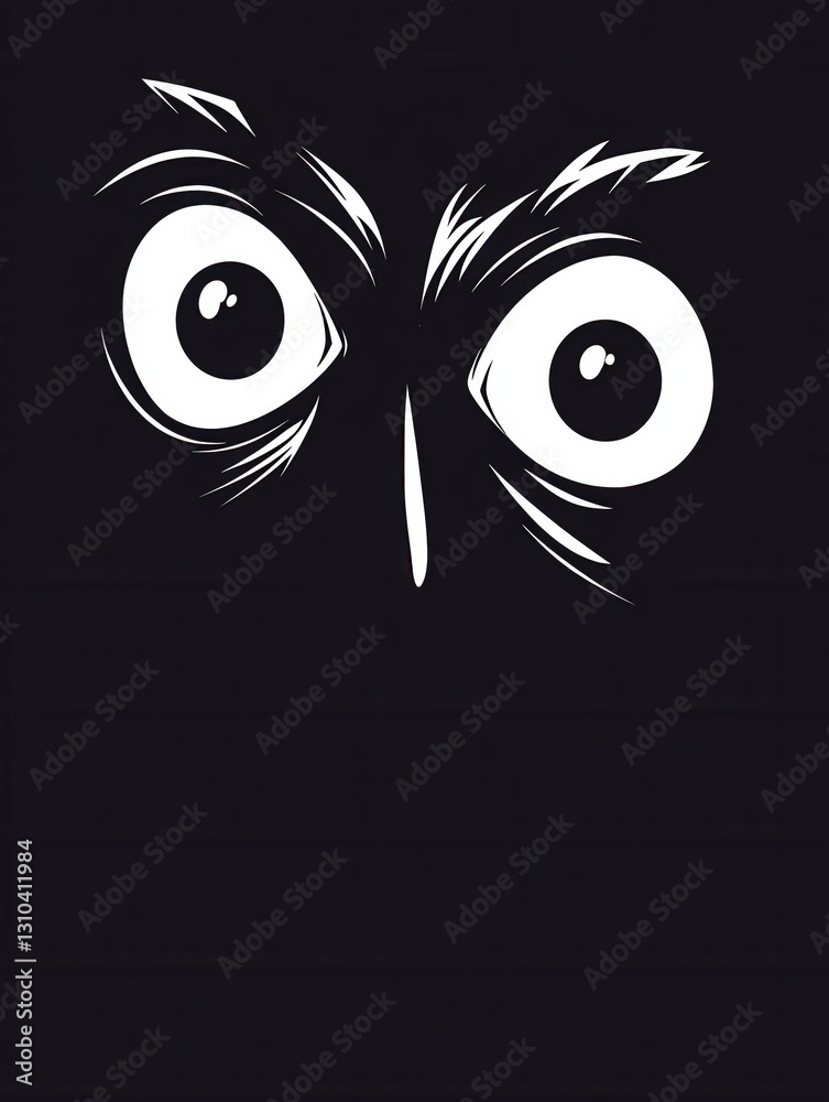 Aufkleber dark face with wide fearful eyes creating an eerie atmosphere through minimalist monochrome design