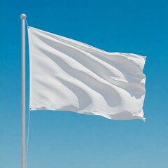 A blank flag mockup, waving in the wind, against a blue sky, dynamic motion, fabric texture.