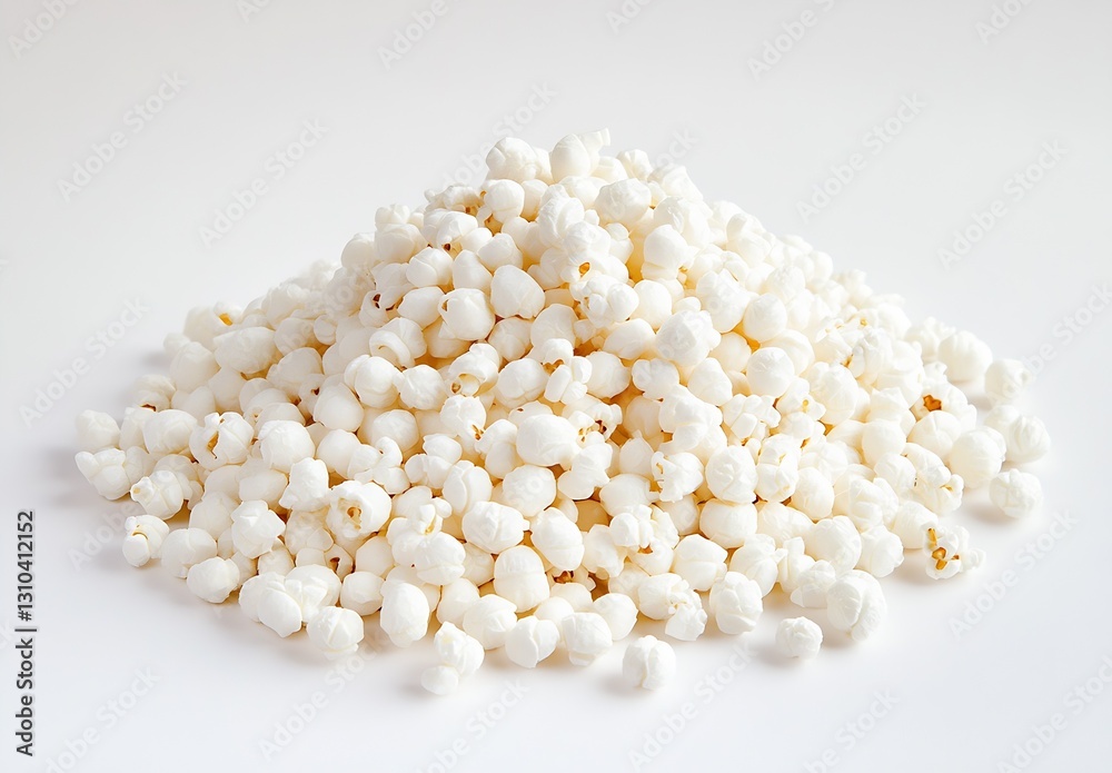 Poster a generous pile of fresh white popcorn kernels prepared for a movie snack : generative ai