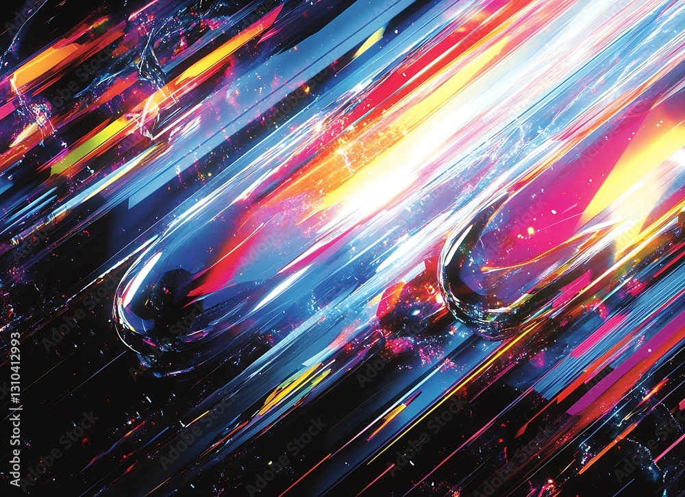 Poster Dynamic abstract background with streaks of bright colors and swirling light effects in motion : Generative AI