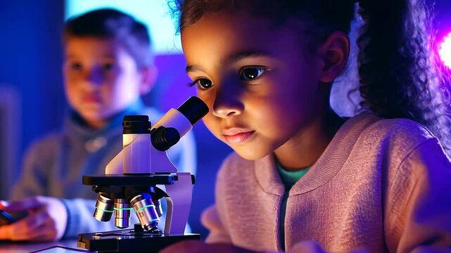 Students engage in a hands-on microscope project in a dynamic STEM classroom setting.