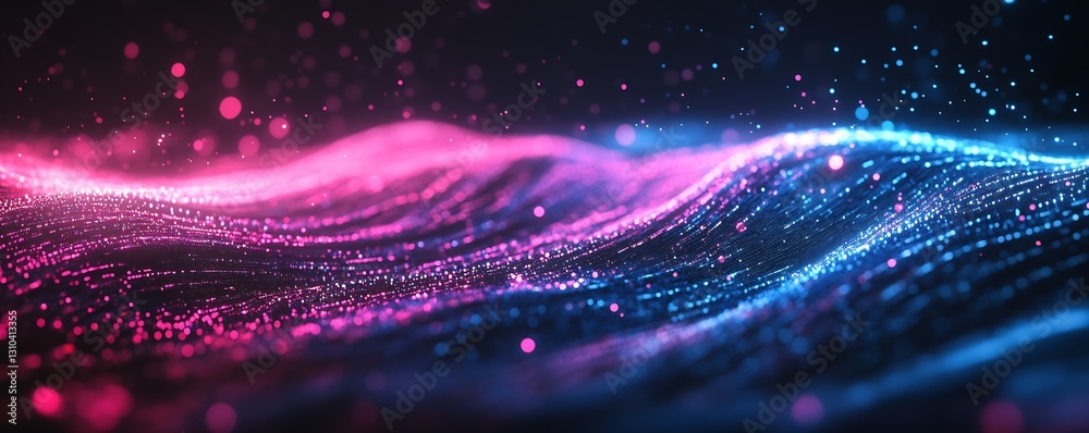 Poster colorful abstract wave patterns showcasing vibrant pink and blue tones with glimmering sparkles in d
