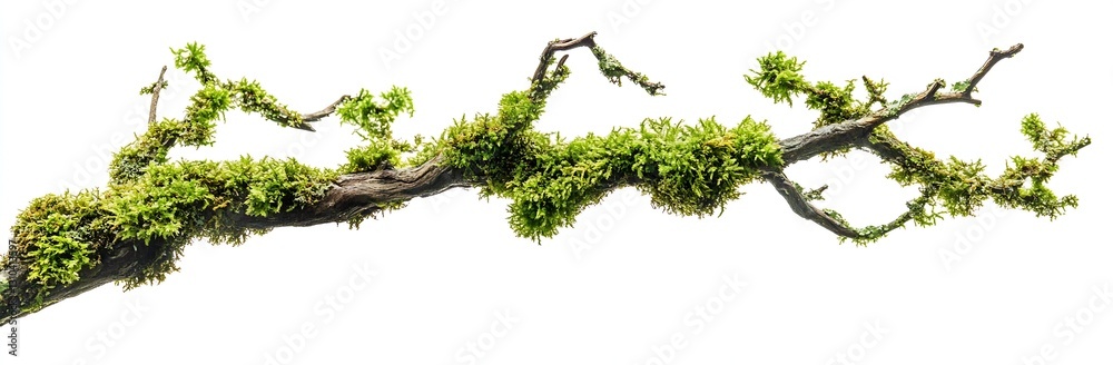 Poster lush moss adorned branch displaying vibrant green foliage symbolizing the essence of nature's rejuve