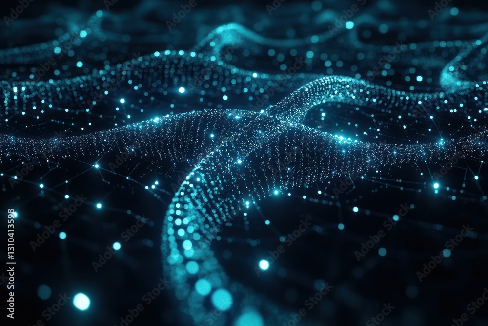 Poster abstract digital wave with glowing particles in dark background for technology and science concepts