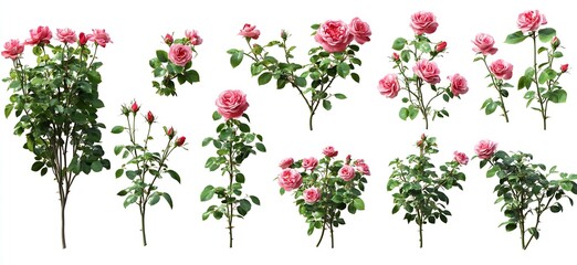 Collection of stunning pink roses in various stages of bloom surrounded by green leaves : Generative AI