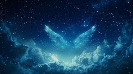 A peaceful night sky with stars shining brightly, creating a vast and breathtaking celestial scene that captures the essence of wonder and calm. Celestial - Angel. Illustration