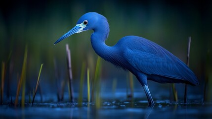 Naklejka premium Blue Heron in Dusk Marsh Habitat