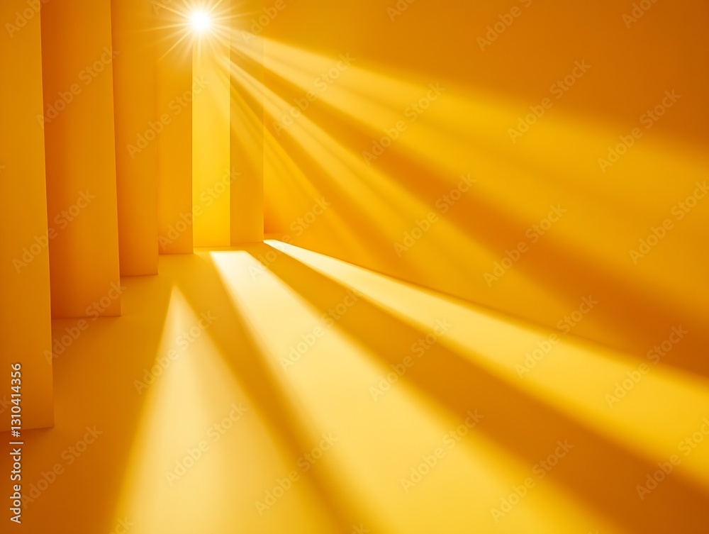 Aufkleber Sunlight streaming through a warm yellow room creating beautiful shadow patterns : Generative AI