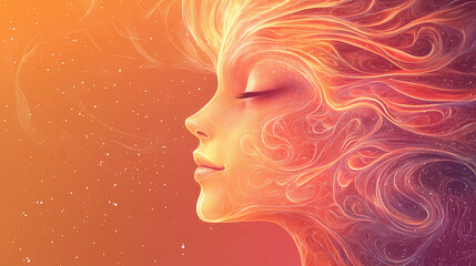 Abstract celestial face illustration on warm background. Celestial - Angel. Illustration