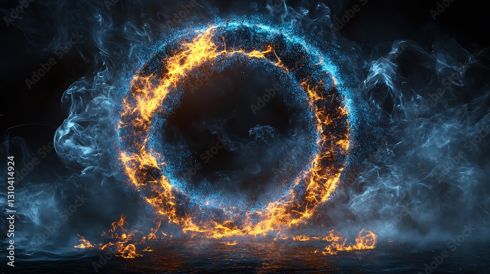 Leinwandbilder dynamic fire and smoke effect creating a stunning circular frame in dark space : generative ai