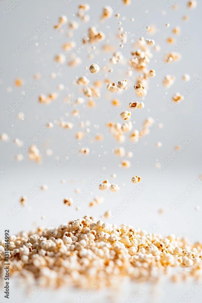 Poster Captivating close up of popcorn kernels exploding into the air creating a dynamic and fun visual : Generative AI