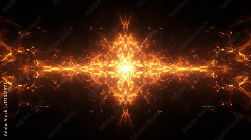 Poster Stunning fiery abstract fractal design featuring glowing light and dynamic forms : Generative AI