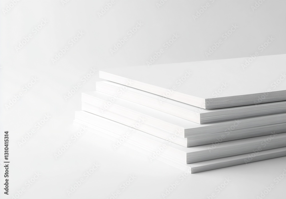 Fototapete Neatly stacked clean white sheets of paper creating a minimalist and modern aesthetic : Generative AI