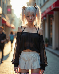 Gothic Streetwear Girl — Sunset Glow & Edgy Elegance