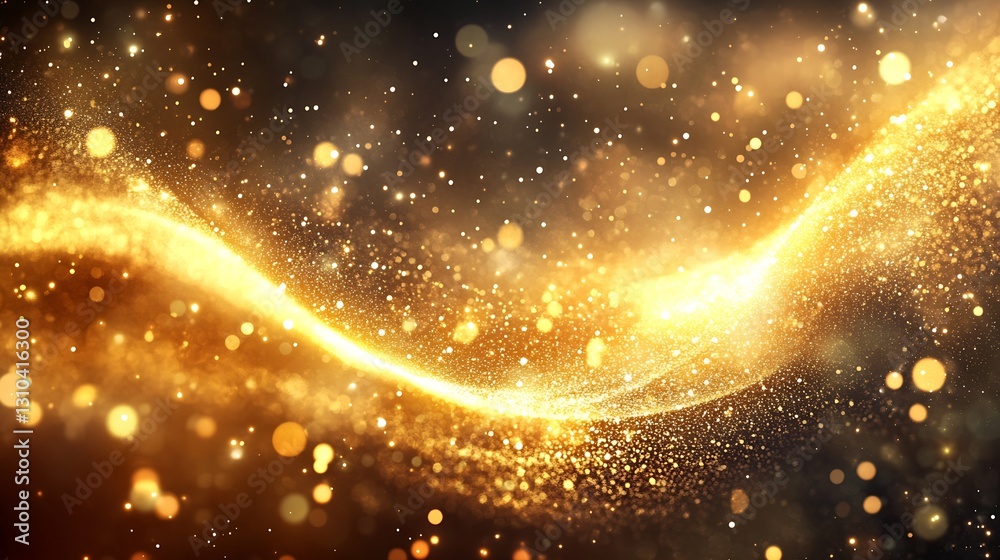 Poster Enchanting golden wave patterns swirling in a rich backdrop filled with glowing lights and particles : Generative AI
