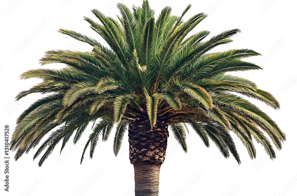 Poster tall and lush palm tree with vibrant green leaves against a bright background : generative ai