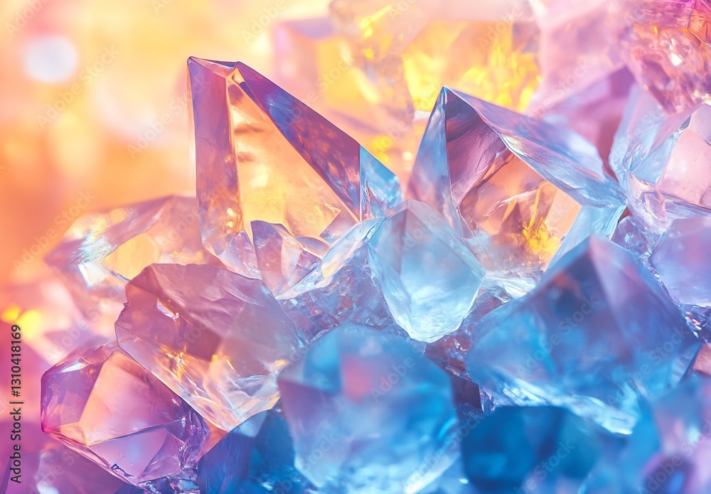 Poster glorious crystal formation with a blend of vibrant colors reflecting light : generative ai