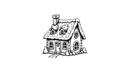Vintage sketch of a gingerbread house on a white background  