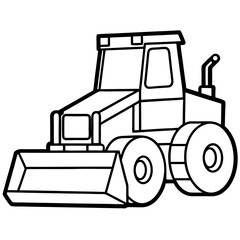 Naklejka premium Bulldozer Black and White Outline Vector Illustration – Construction Clipart & Line Art Design, Bulldozer outline vector clipart – perfect for construction-themed designs, logos, and prints.