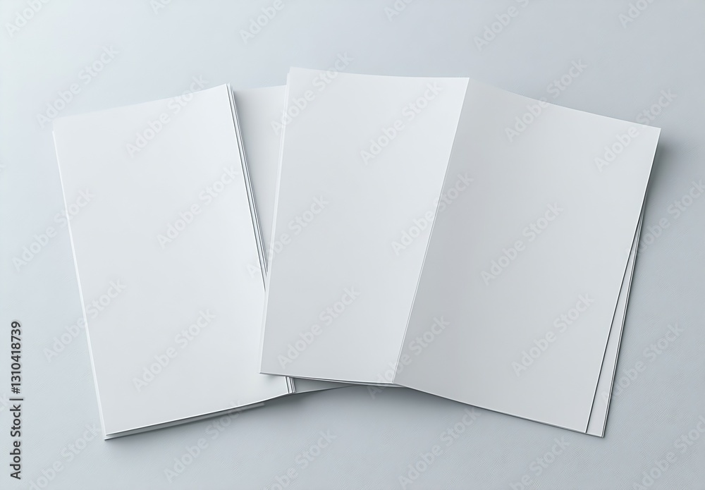 Leinwandbilder three blank open sheets of white paper laid flat on a smooth gray background : generative ai