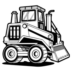 Bulldozer Black and White Outline Vector Illustration – Construction Clipart & Line Art Design, Bulldozer outline vector clipart – perfect for construction-themed designs, logos, and prints.