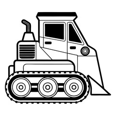 Bulldozer Black and White Outline Vector Illustration – Construction Clipart & Line Art Design, Bulldozer outline vector clipart – perfect for construction-themed designs, logos, and prints.