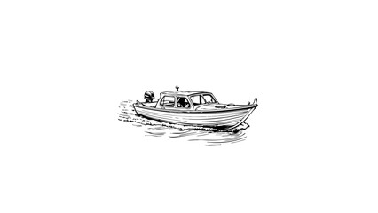 Vintage sketch of a boat sailing on calm waters  
