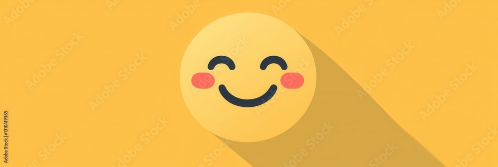 Aufkleber Bright yellow minimalist icon featuring a smiling face with rosy cheeks in a flat design style