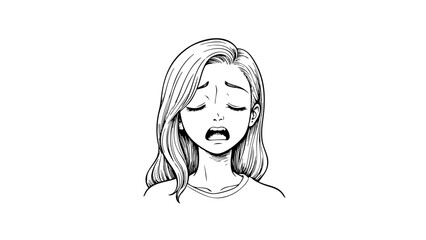 Sad woman expressing emotions in vintage sketch style  