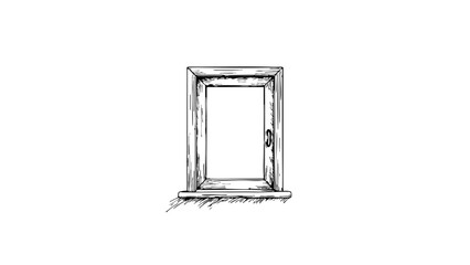 Vintage sketch of a wooden window against a blank background  