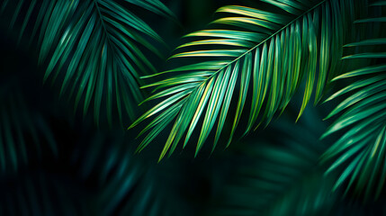 A serene collection of vibrant palm leaves intertwining, evoking tranquility in a tropical paradise.