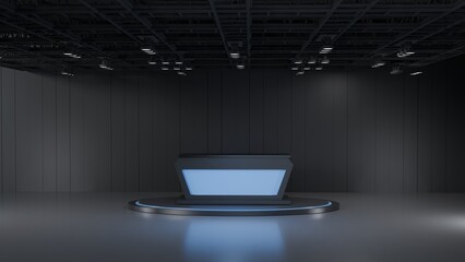 3D Virtual TV Studio News, Backdrop For TV Shows .TV On Wall.3D Virtual News Studio Background,3d illustration
