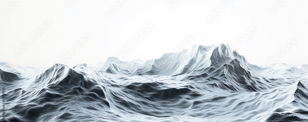 Leinwandbilder Monochrome waves cascading across a serene seascape under a soft light creating dramatic textures : Generative AI