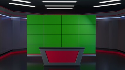 Obraz premium 3D Virtual TV Studio News, Backdrop For TV Shows .TV On Wall.3D Virtual News Studio Background,3d illustration