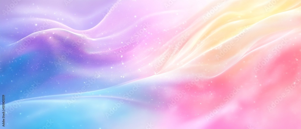 Poster a captivating illustration of colorful flowing waves in gentle pastel hues that evoke feelings of ca