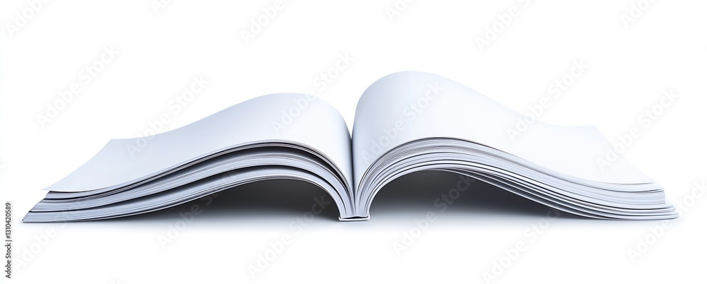 Aufkleber open book showcasing blank white pages with gentle curvature on a clean white background for concept
