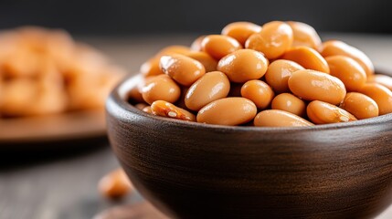Bowl of brown beans showcasing rich textures and colors in rustic setting