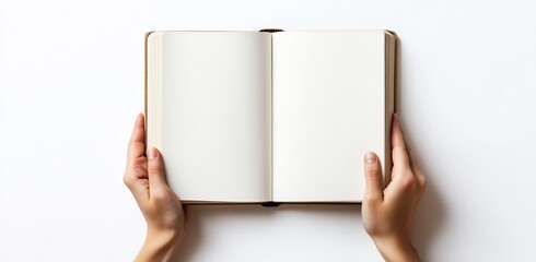Two hands holding an open blank book inviting creativity and imagination with a minimalist aesthetic : Generative AI