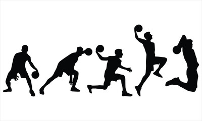 Vector set of Basketball players silhouettes isolated on a white background