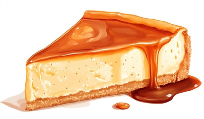 Delicious slice of creamy cheesecake drizzled with rich caramel sauce on a plate : Generative AI